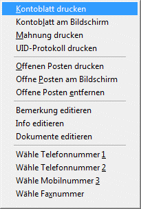 Kontxtmenü Adressen beschriften der Buchhaltungssoftware